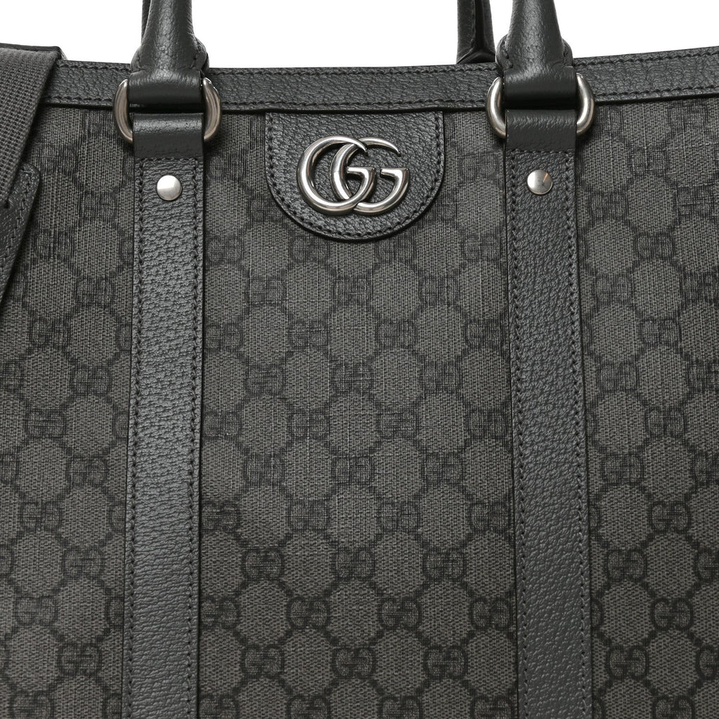 GG Supreme Monogram Textured Dollar Calfskin Large Ophidia Tote Bag Grey Black Graphite Grey wholesalehk.shop
