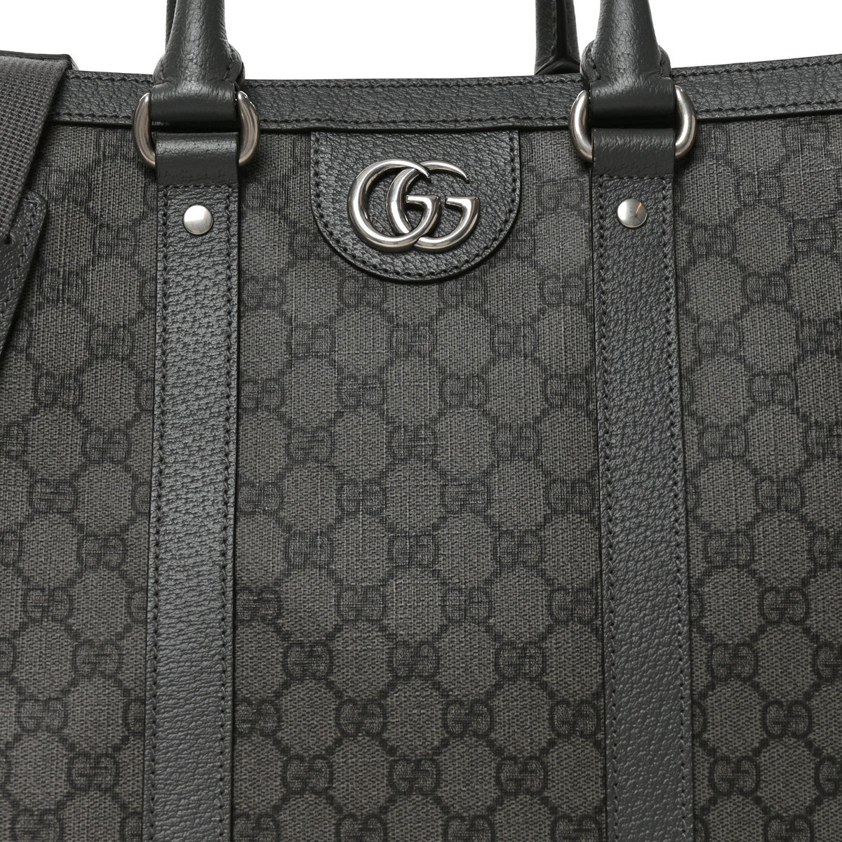 GG Supreme Monogram Textured Dollar Calfskin Large Ophidia Tote Bag Grey Black Graphite Grey wholesalehk.shop