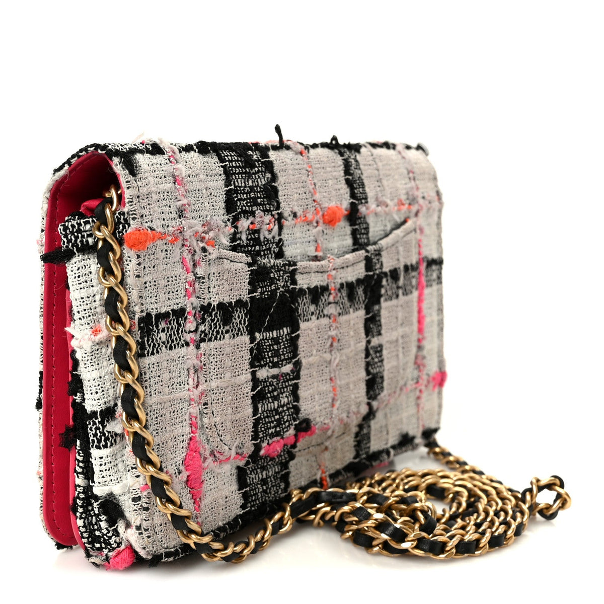 Tweed Calfskin Signe Wallet On Chain WOC Black Pink Orange wholesalehk.shop