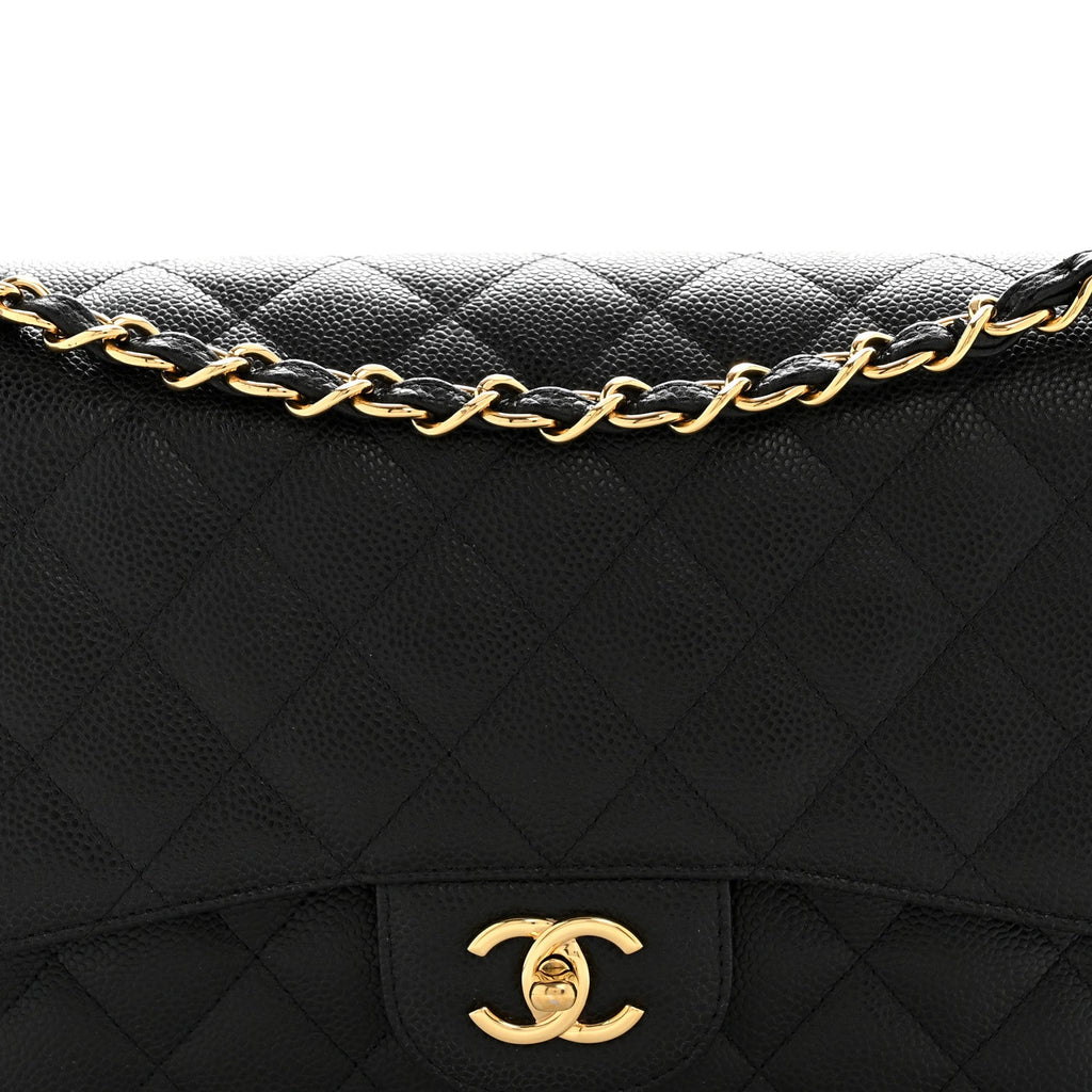 Caviar Quilted Jumbo Double Flap Black wholesalehk.shop