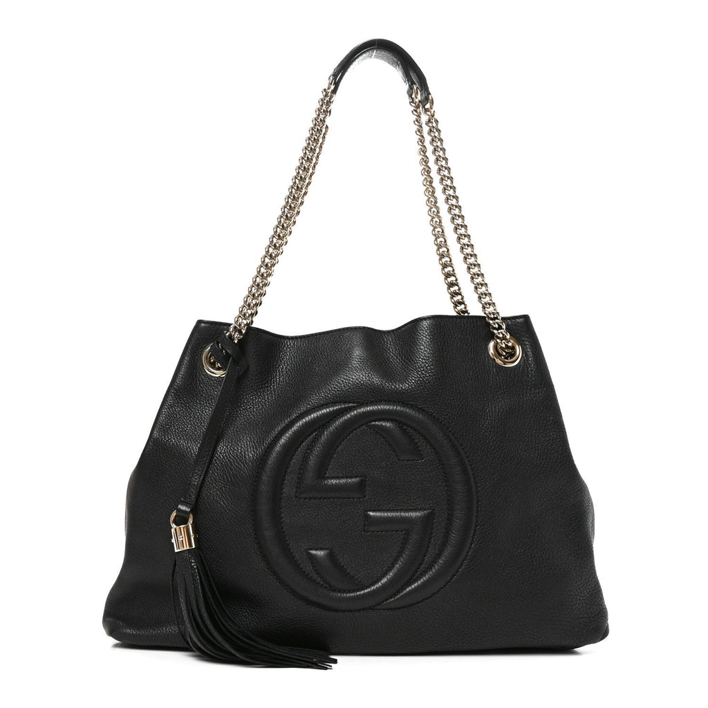 Pebbled Calfskin Medium Soho Chain Shoulder Bag Black wholesalehk.shop