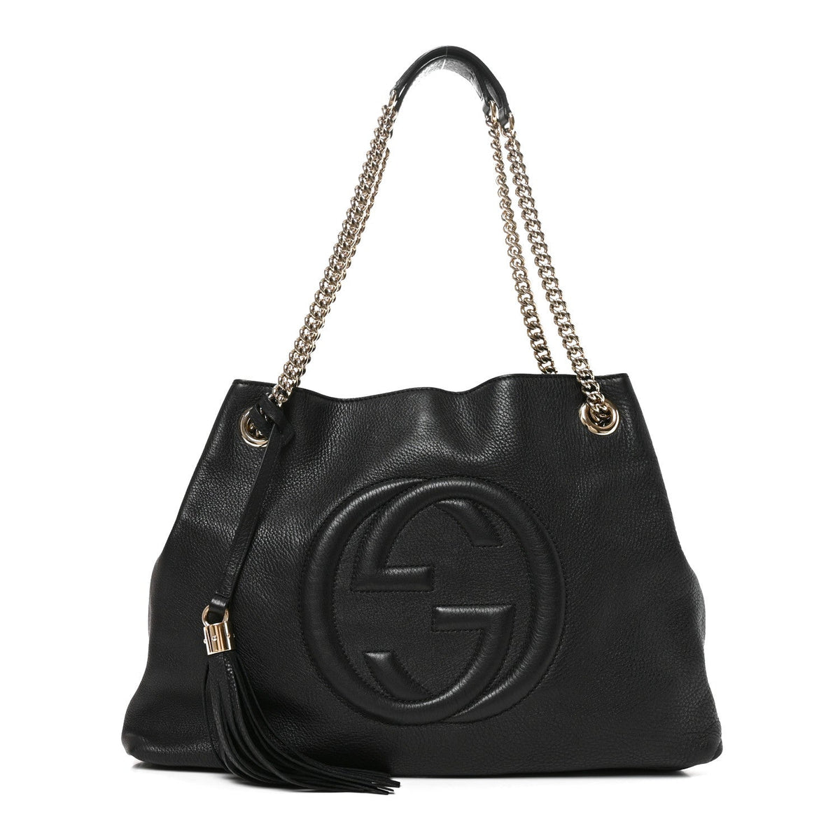 Pebbled Calfskin Medium Soho Chain Shoulder Bag Black wholesalehk.shop