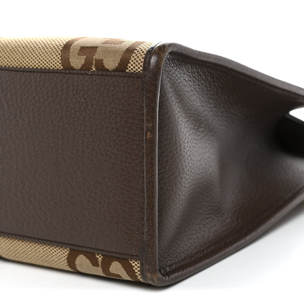 Monogram Jumbo GG Textured Dollar Calfskin Web Small Tote Bag Camel Ebony New Acero wholesalehk.shop