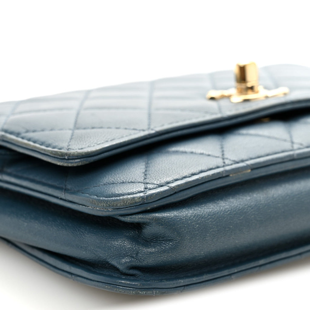 Lambskin Quilted Trendy CC Wallet On Chain WOC Blue wholesalehk.shop