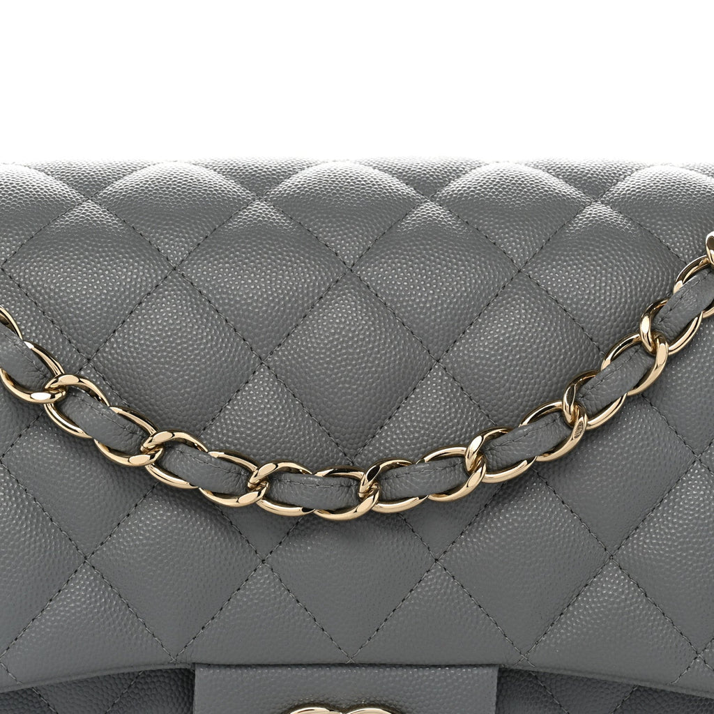 Caviar Quilted Jumbo Double Flap Grey wholesalehk.shop