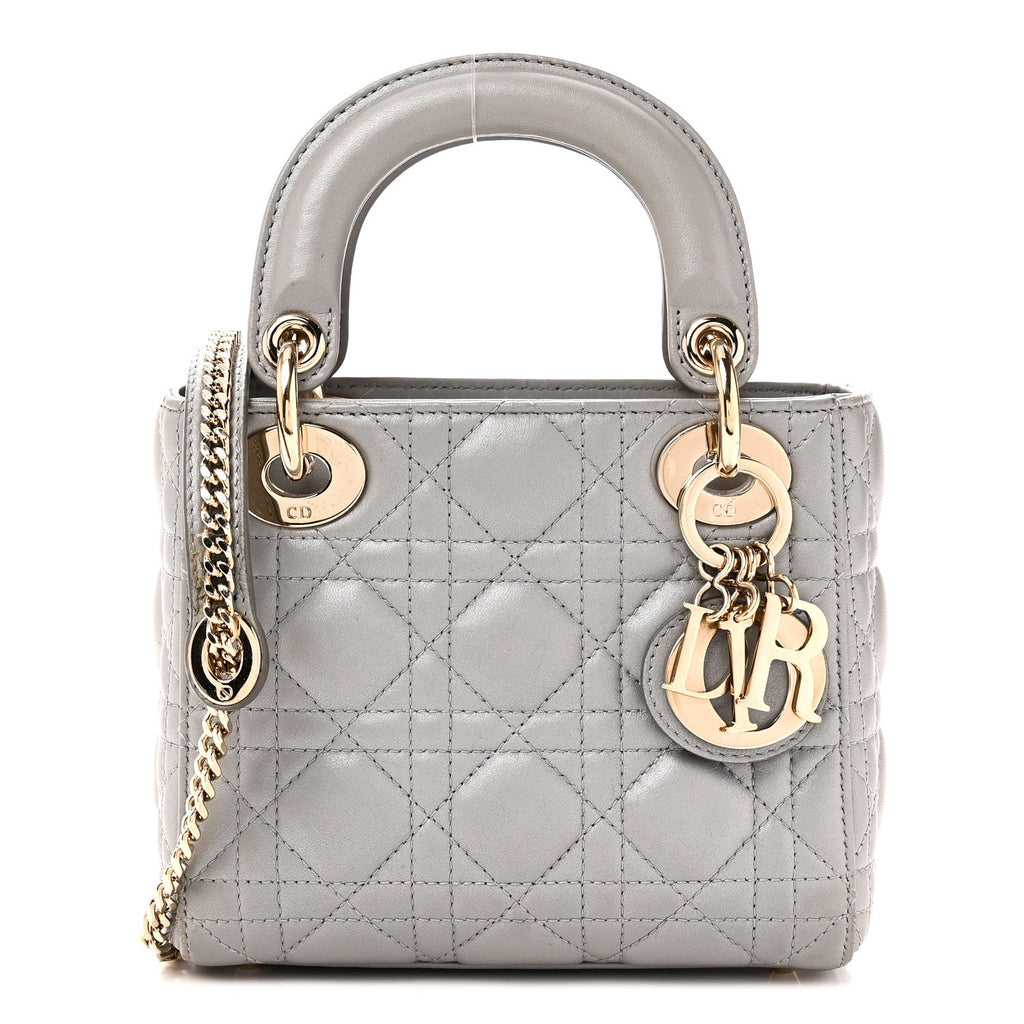 Metallic Lambskin Cannage Mini Lady Dior Grey wholesalehk.shop