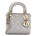 Metallic Lambskin Cannage Mini Lady Dior Grey wholesalehk.shop