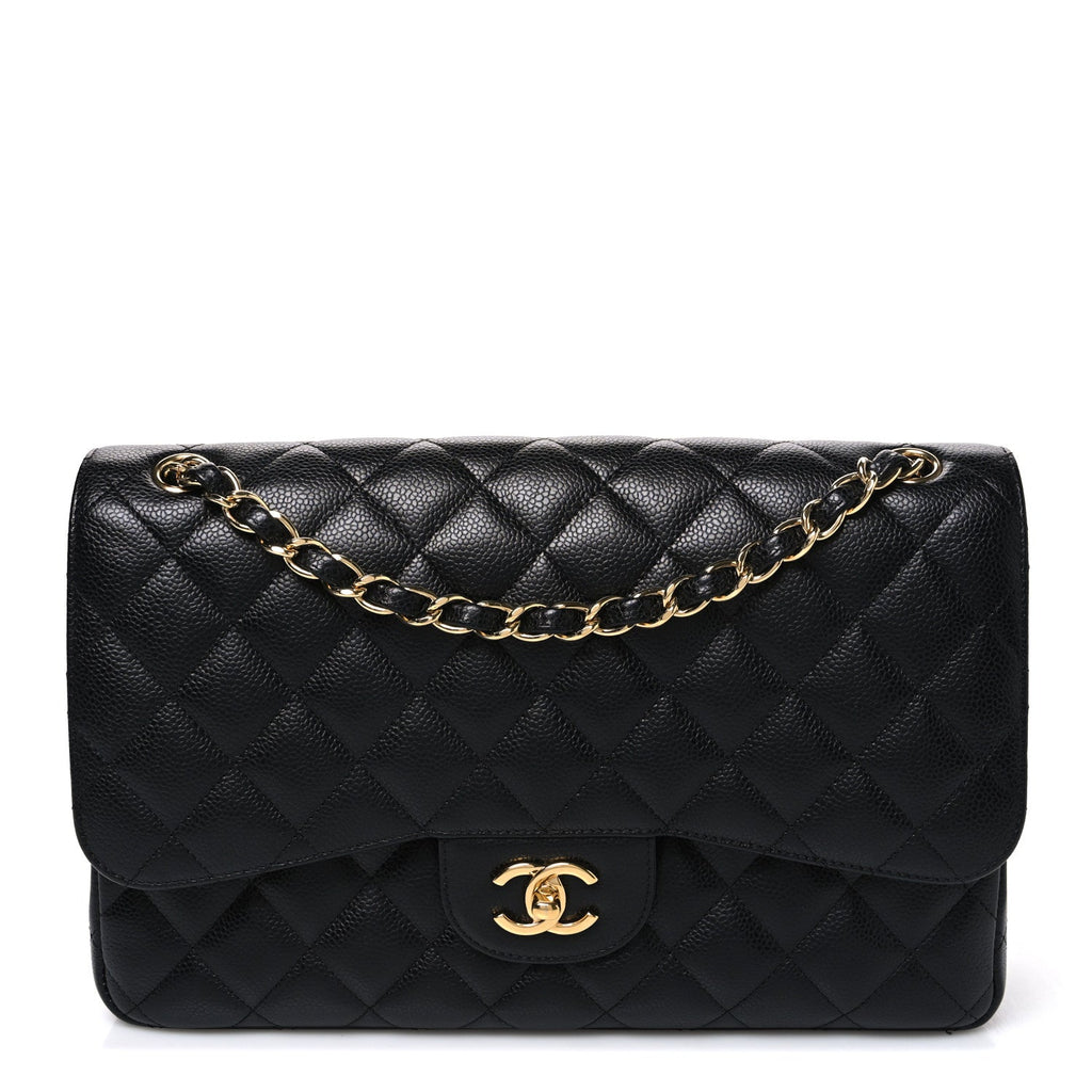 Caviar Quilted Jumbo Double Flap Black wholesalehk.shop