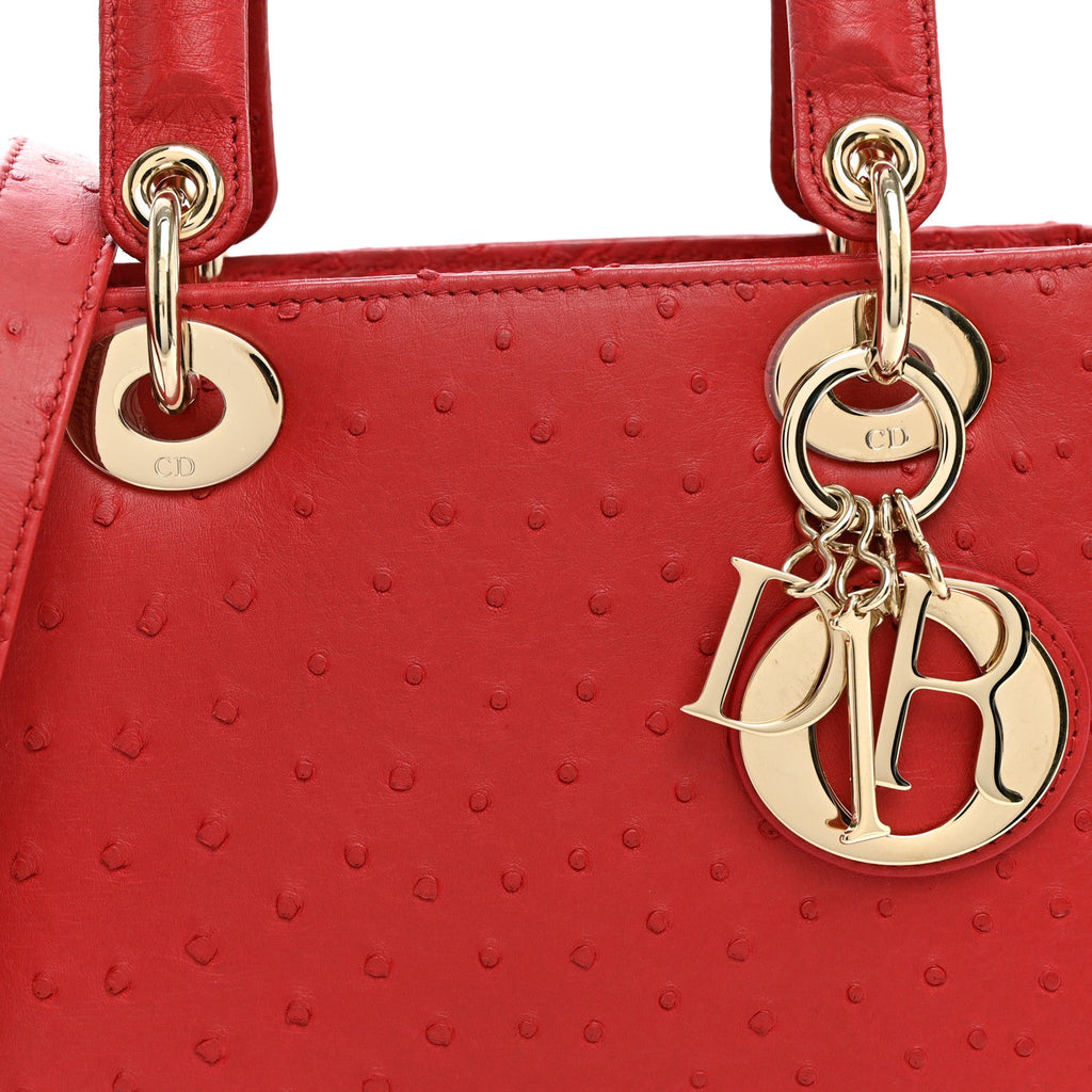 Ostrich Small Lady Dior Red wholesalehk.shop