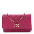 Caviar Quilted Chain Embossed CC Wallet On Chain WOC Fuchsia wholesalehk.shop