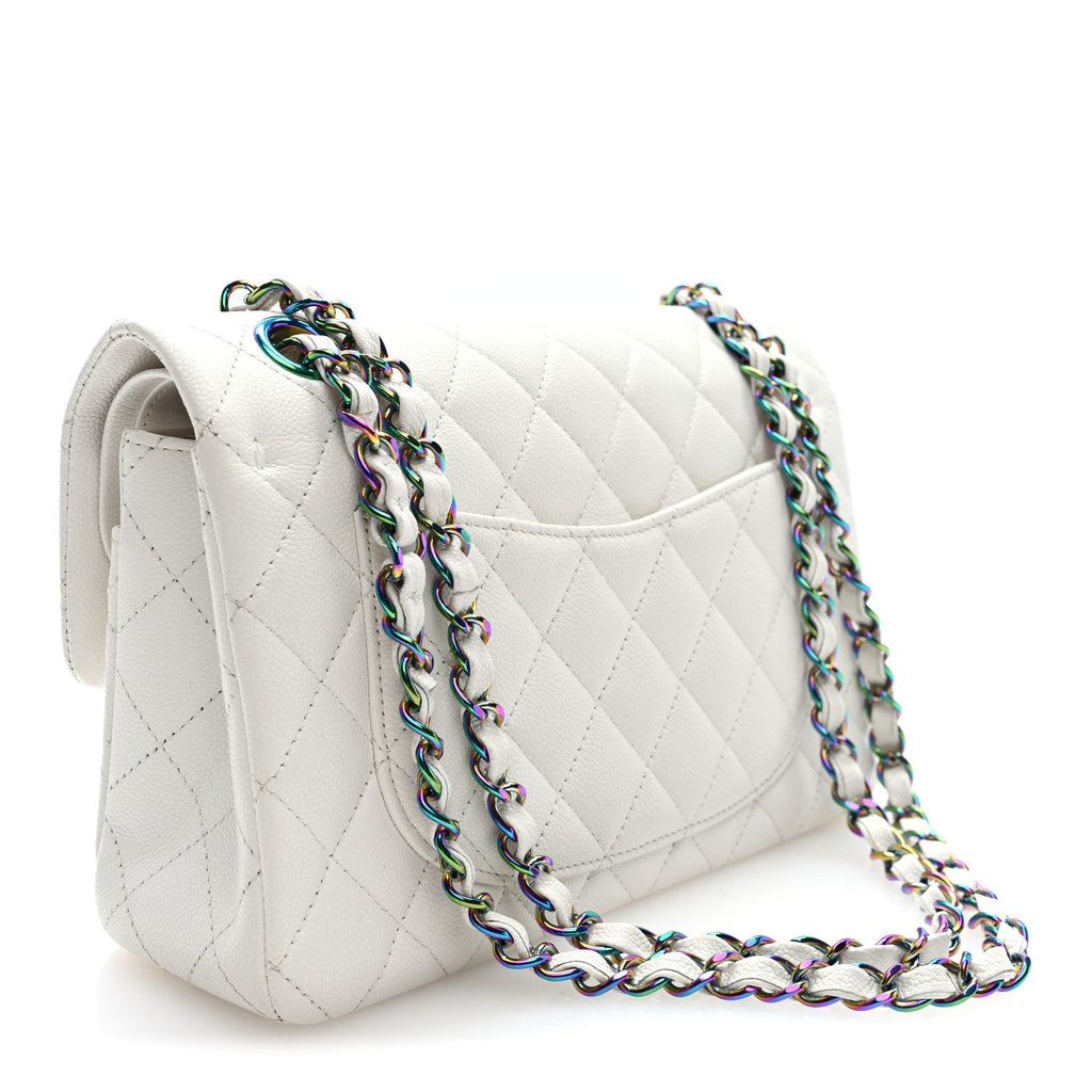 Caviar Quilted Rainbow CC Small Double Flap White wholesalehk.shop