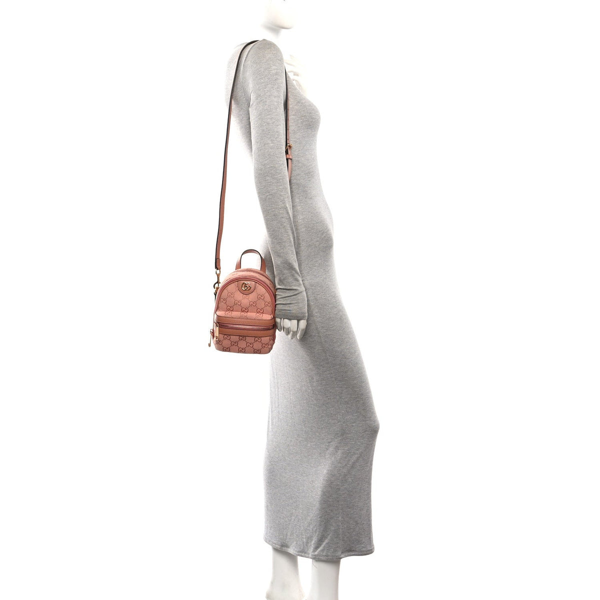 Monogram Textured Dollar Calfskin Mini Ophidia Crossbody Cloche Rose Pink wholesalehk.shop