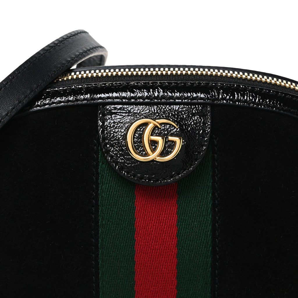 Suede Patent Web GG Small Ophidia Dome Shoulder Bag Black wholesalehk.shop