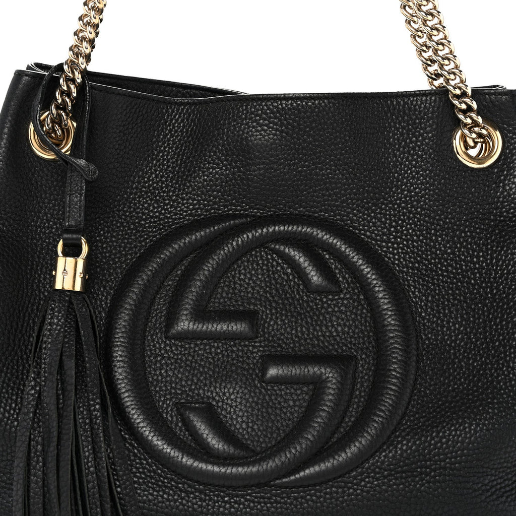 Pebbled Calfskin Medium Soho Chain Shoulder Bag Black wholesalehk.shop