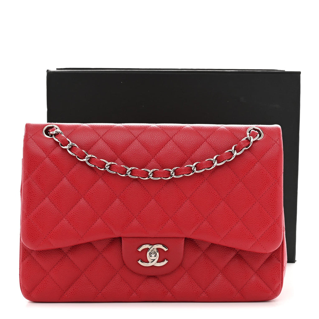 Caviar Quilted Jumbo Double Flap Red wholesalehk.shop