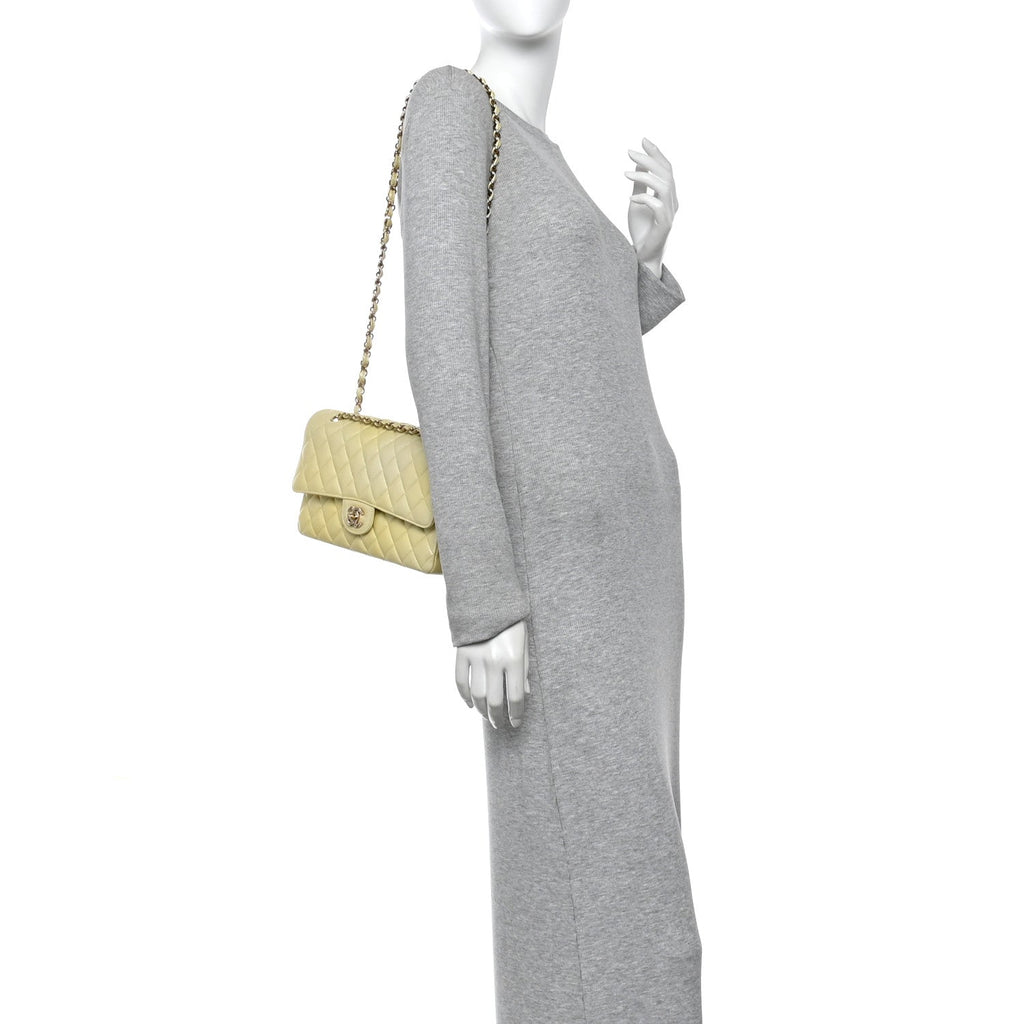 Cloudy Pearly Goatskin Quilted Medium Double Flap Light Yellow wholesalehk.shop