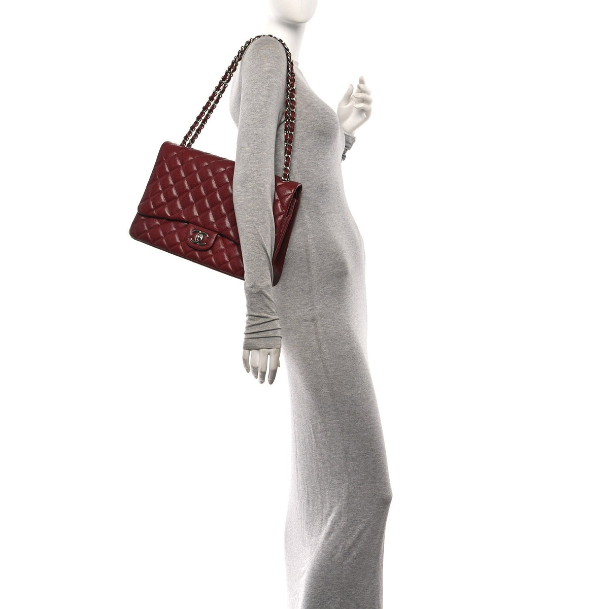 Caviar Quilted Maxi Double Flap Dark Red wholesalehk.shop
