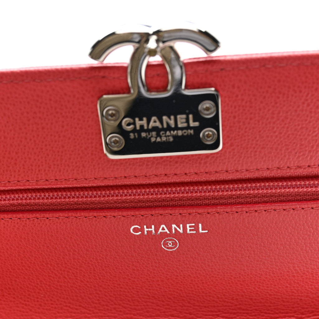Grained Calfskin Quilted CC Box Wallet On Chain WOC Pink wholesalehk.shop