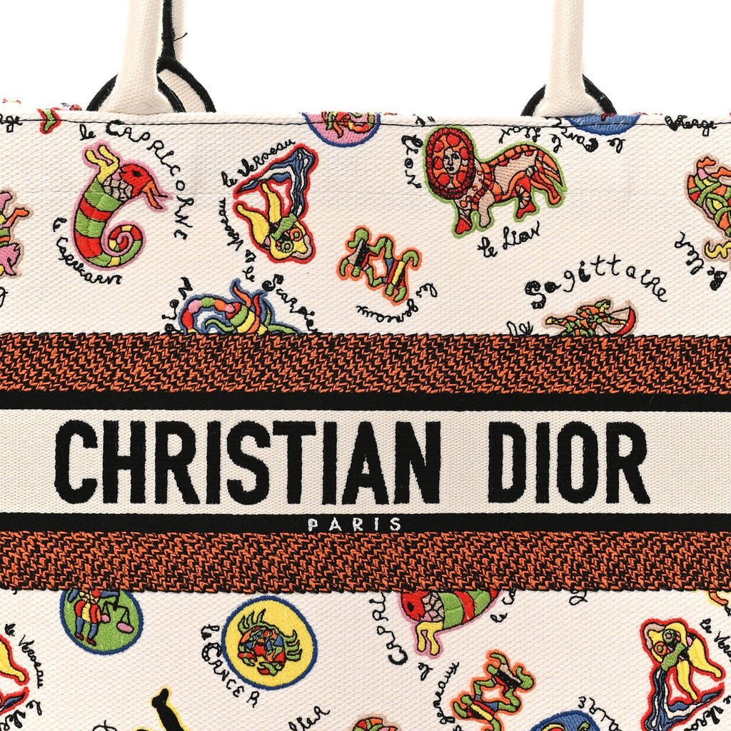 Canvas Embroidered Dragon Zodiac Medium Book Tote White Multicolor £¨ Direct shipment via from wholesalehk.shop