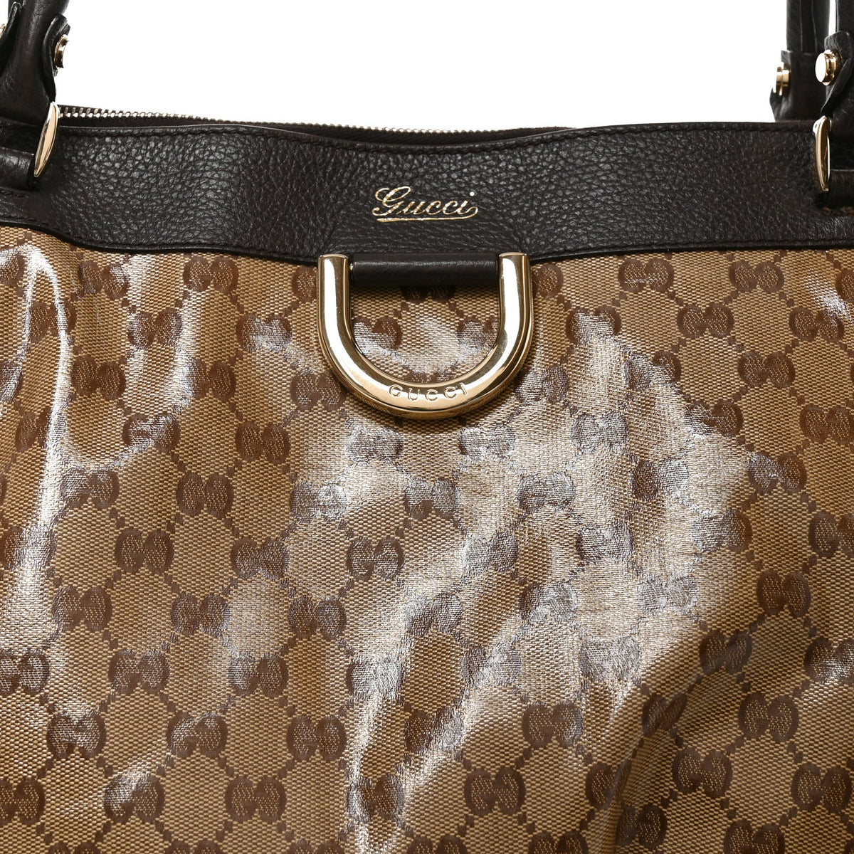 Crystal Monogram Large D Gold Ring Tote Dark Brown wholesalehk.shop