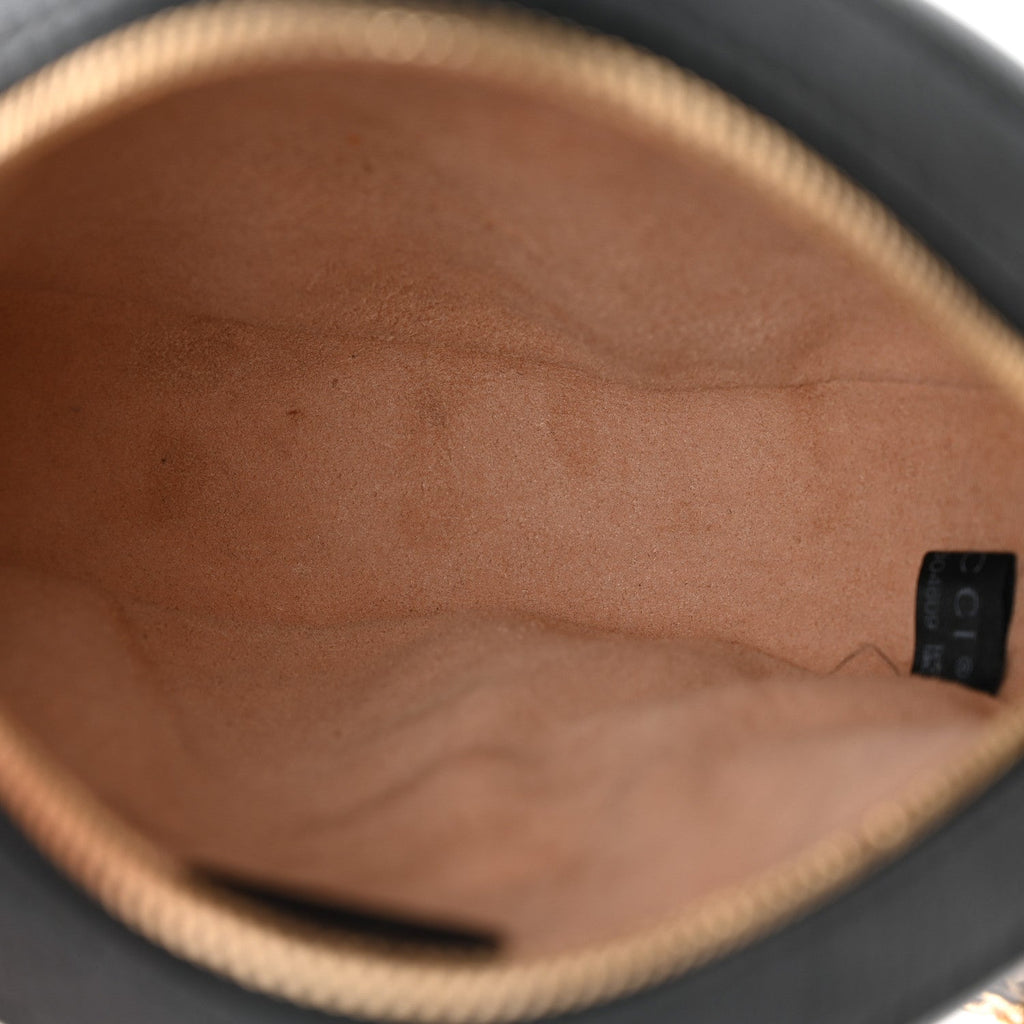 Grained Calfskin Web Mini Ophidia Round Shoulder Bag Black wholesalehk.shop