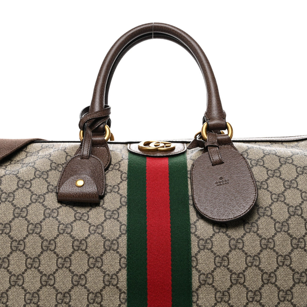 GG Supreme Monogram Textured Dollar Calfskin Web Medium Ophidia Carry-On Duffle Bag Beige Ebony New Acero wholesalehk.shop