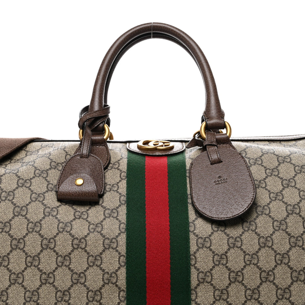 GG Supreme Monogram Textured Dollar Calfskin Web Medium Ophidia Carry-On Duffle Bag Beige Ebony New Acero wholesalehk.shop