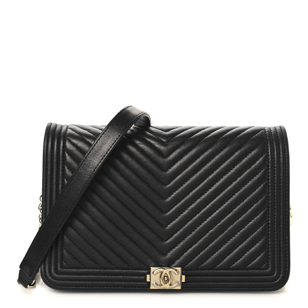LAmbskin Chevron Boy Wallet On Chain WOC Black wholesalehk.shop