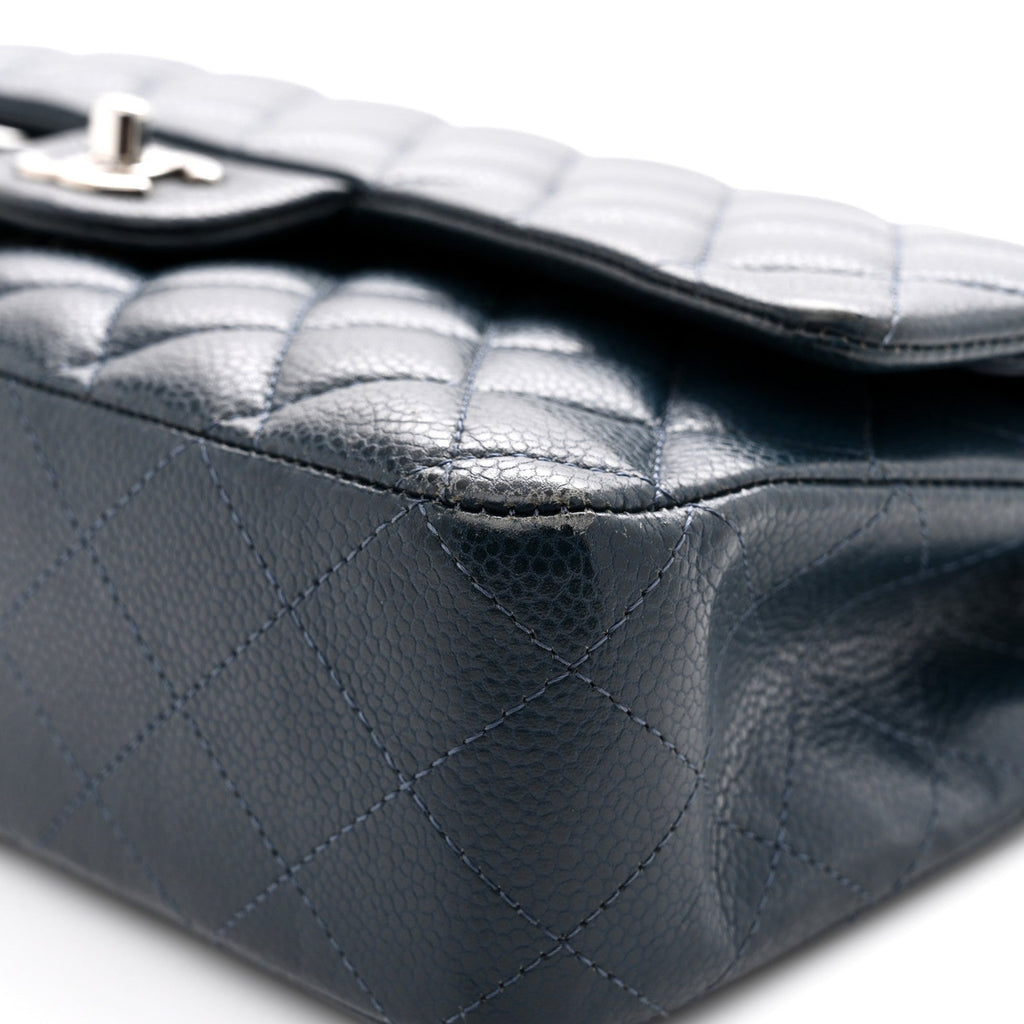 Caviar Quilted Medium Double Flap Navy wholesalehk.shop