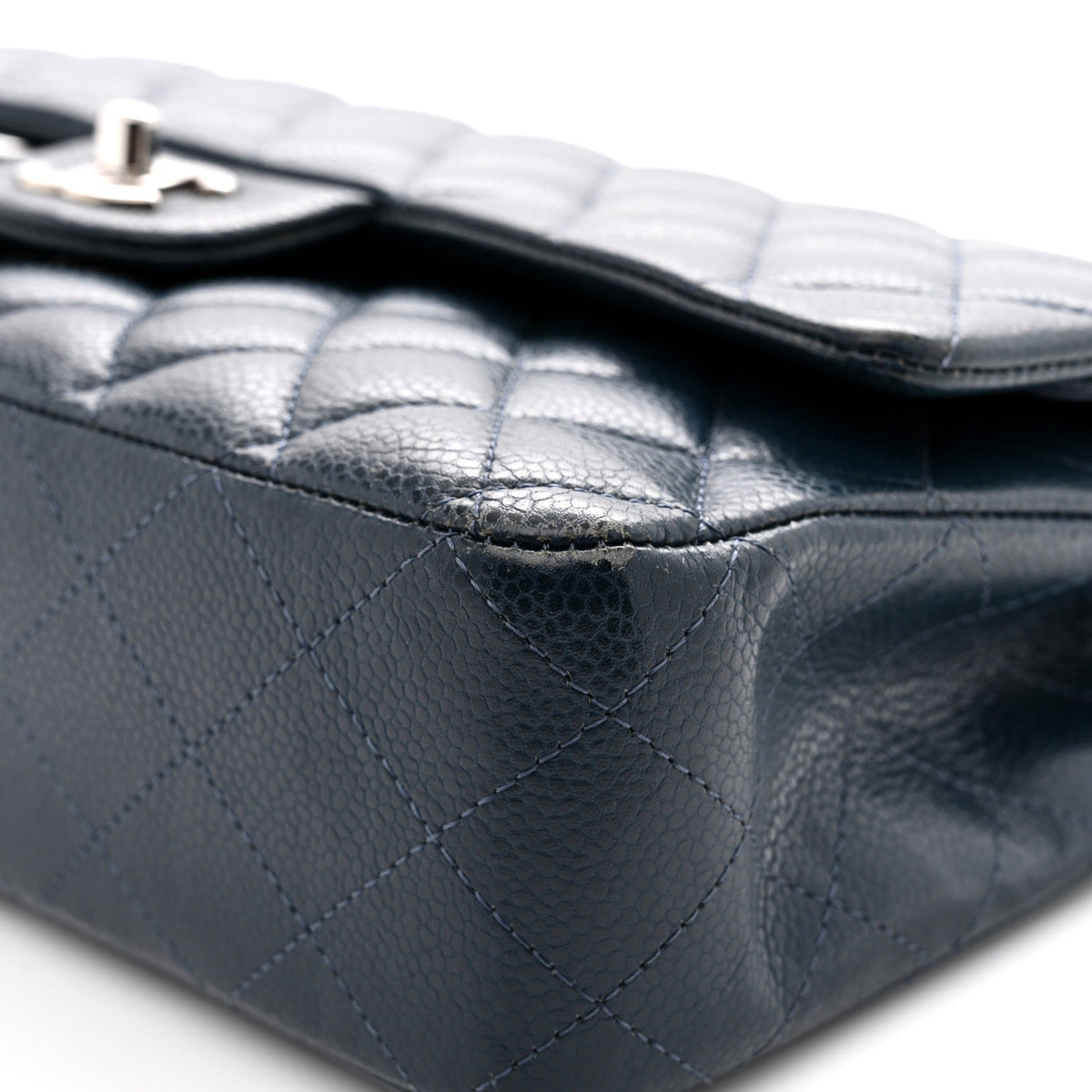 Caviar Quilted Medium Double Flap Navy wholesalehk.shop