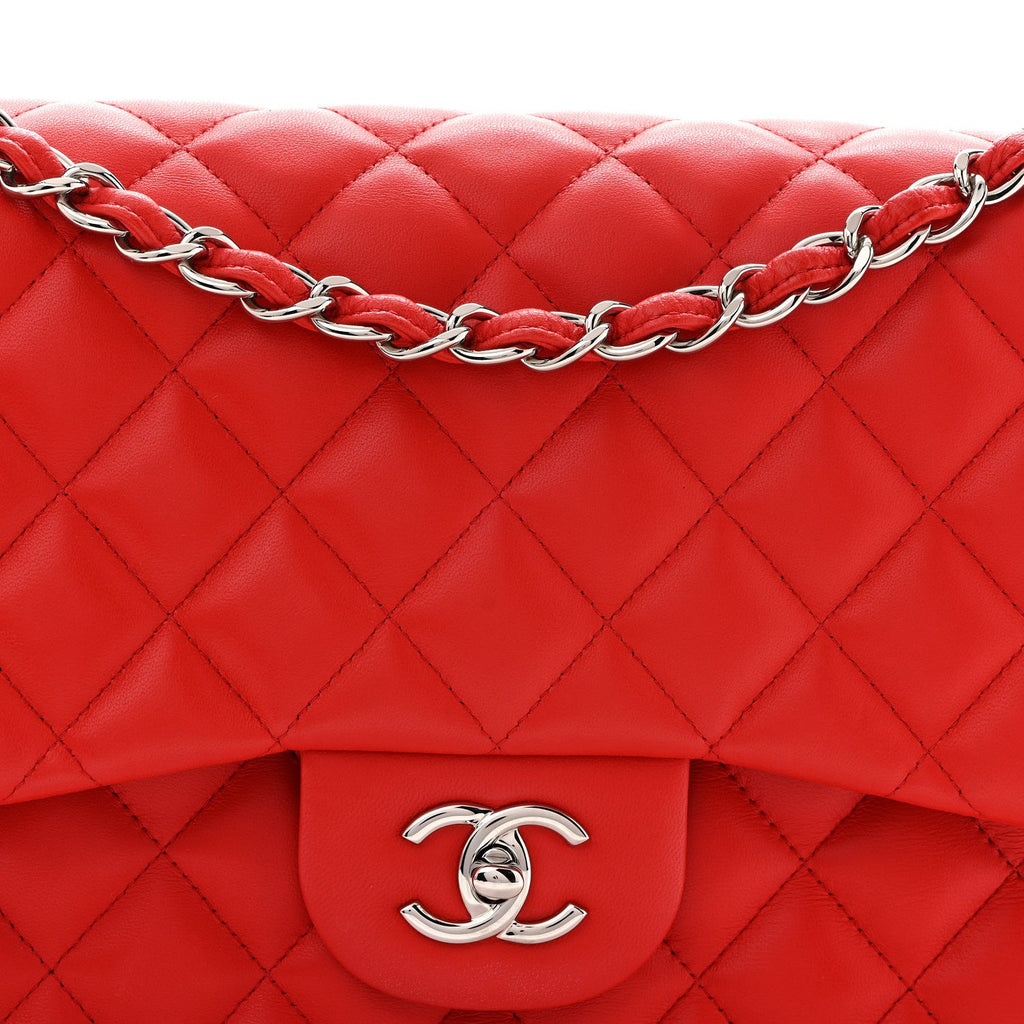 Lambskin Quilted Jumbo Double Flap Red wholesalehk.shop
