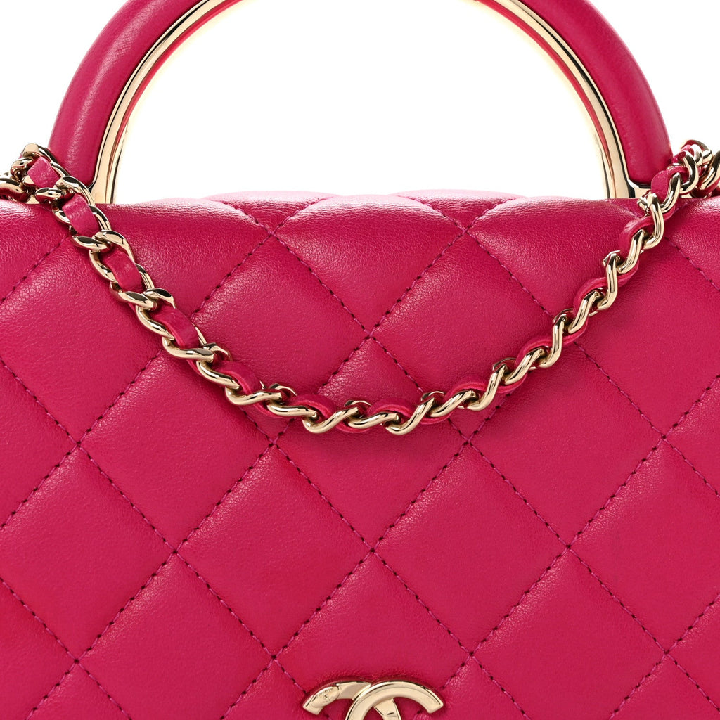 Lambskin Quilted Top Handle Wallet On Chain WOC Pink wholesalehk.shop