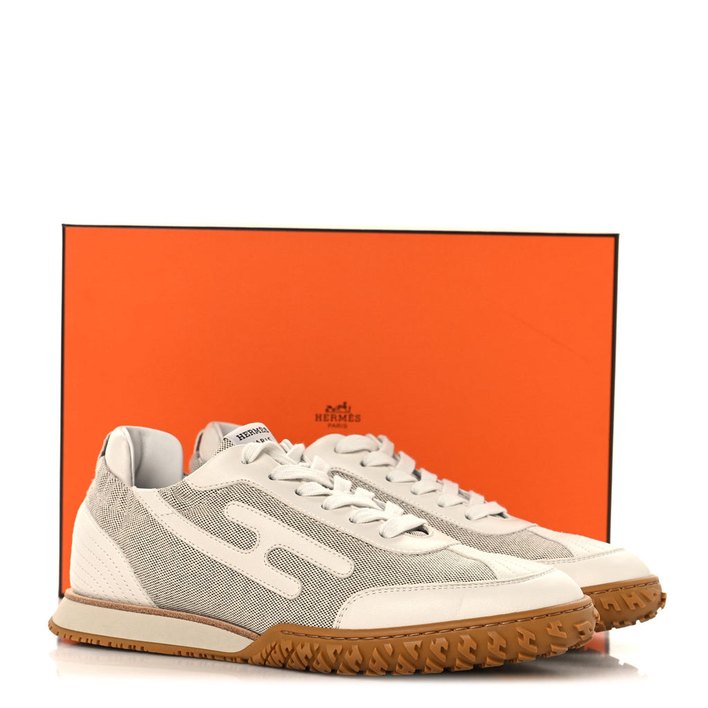 H Canvas Nappa Jet Sneakers 38.5 White Prunoir wholesalehk.shop