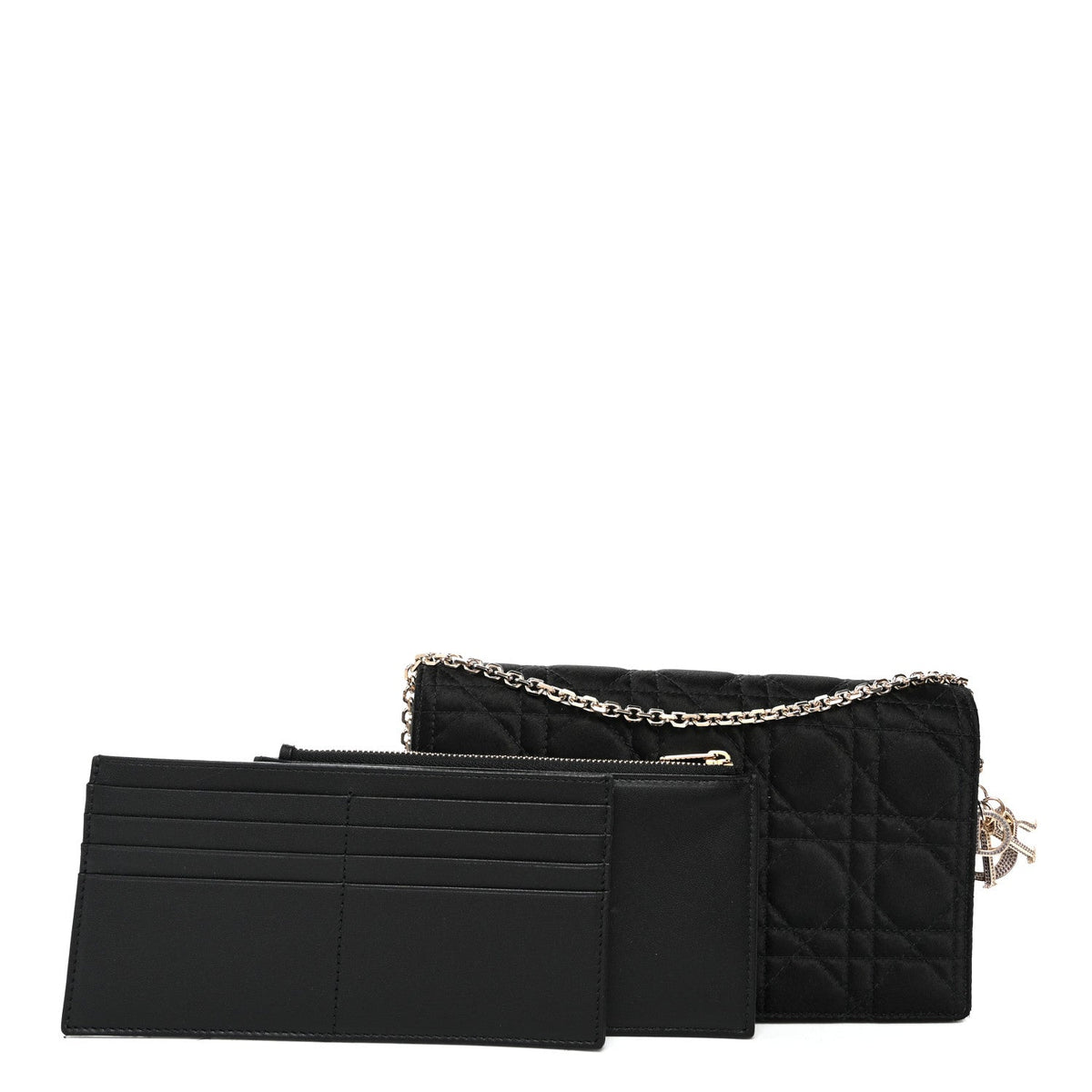 Satin Cannage Lady Dior Convertible Clutch Black wholesalehk.shop