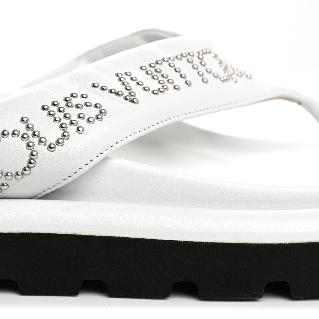 Calfskin Logo Studded Pillow Flat Thong Sandals 35 White £¨ Direct shipment via from wholesalehk.shop