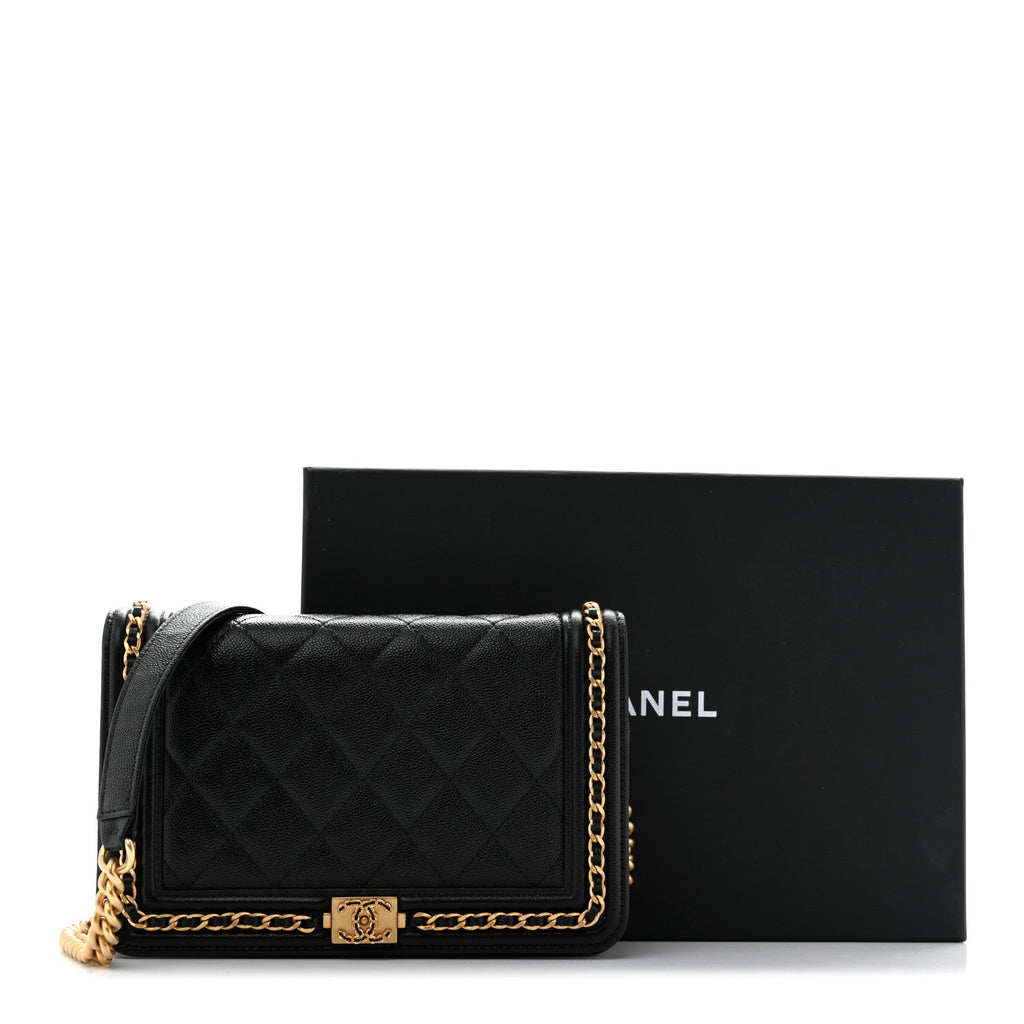Caviar Quilted Chain Around Boy Wallet On Chain WOC Black wholesalehk.shop