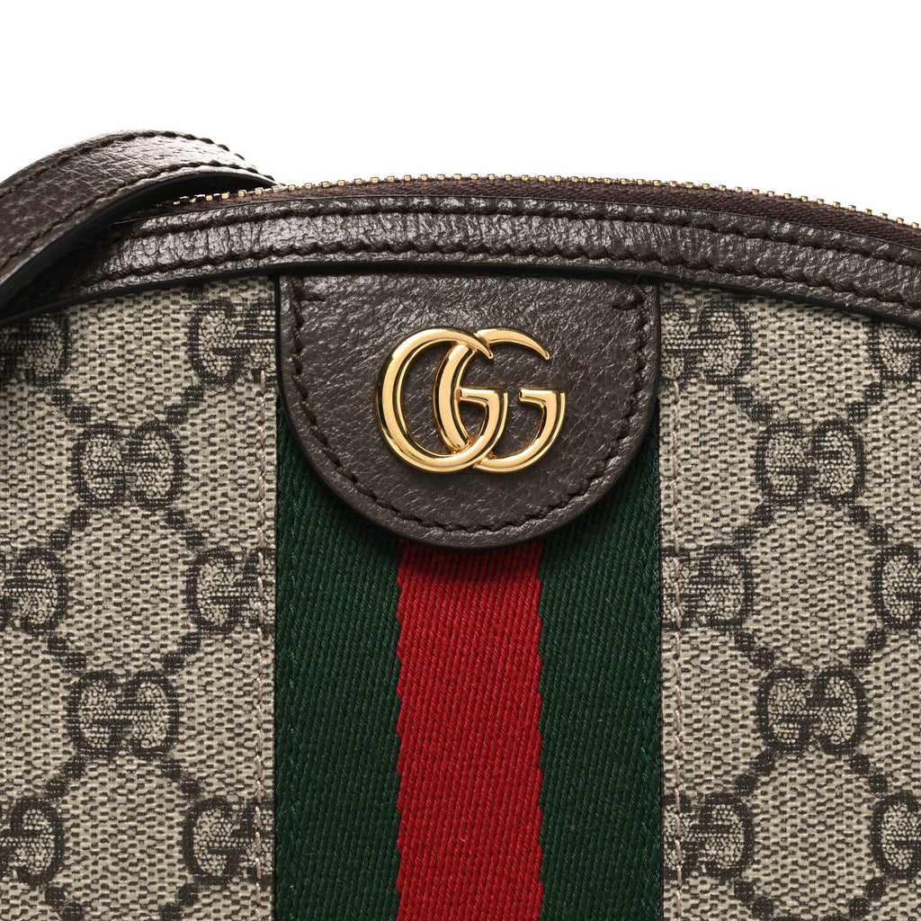 GG Supreme Monogram Textured Dollar Calfskin Web Small Ophidia Dome Shoulder Bag Beige Ebony New Acero wholesalehk.shop