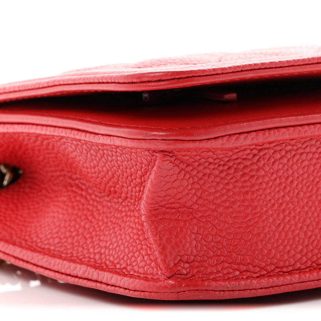 Caviar Quilted Boy Wallet On Chain WOC Red wholesalehk.shop