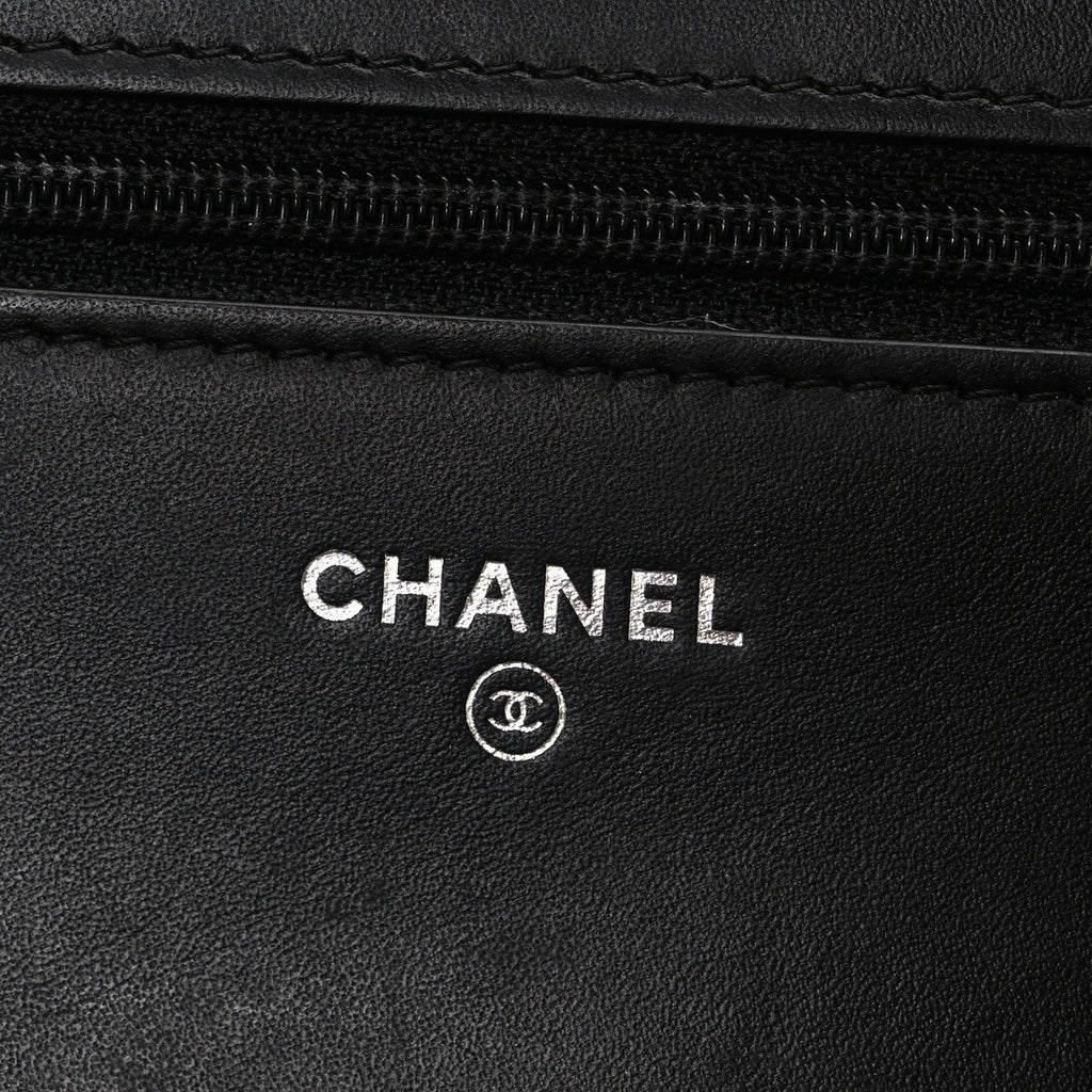 Lambskin Camellia Studded Wallet on Chain WOC Black wholesalehk.shop