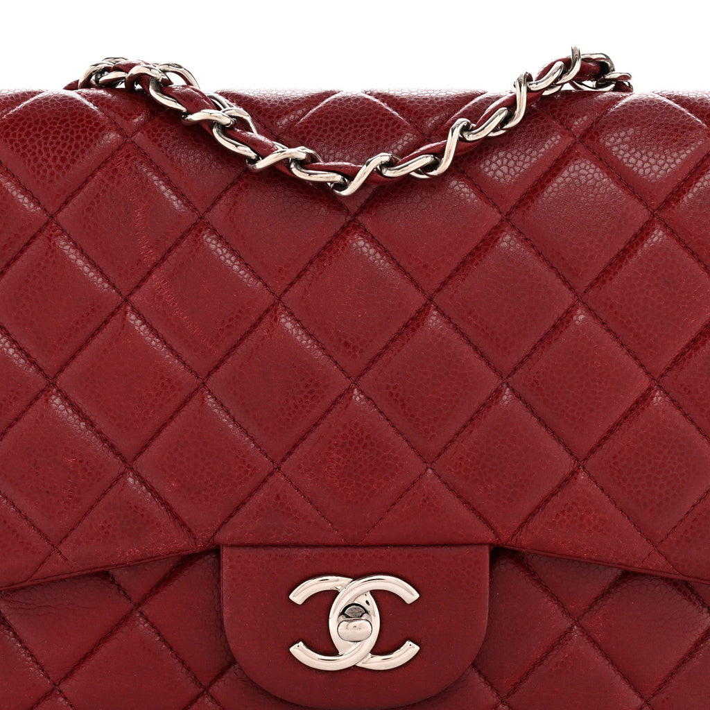 Caviar Quilted Jumbo Double Flap Dark Red wholesalehk.shop