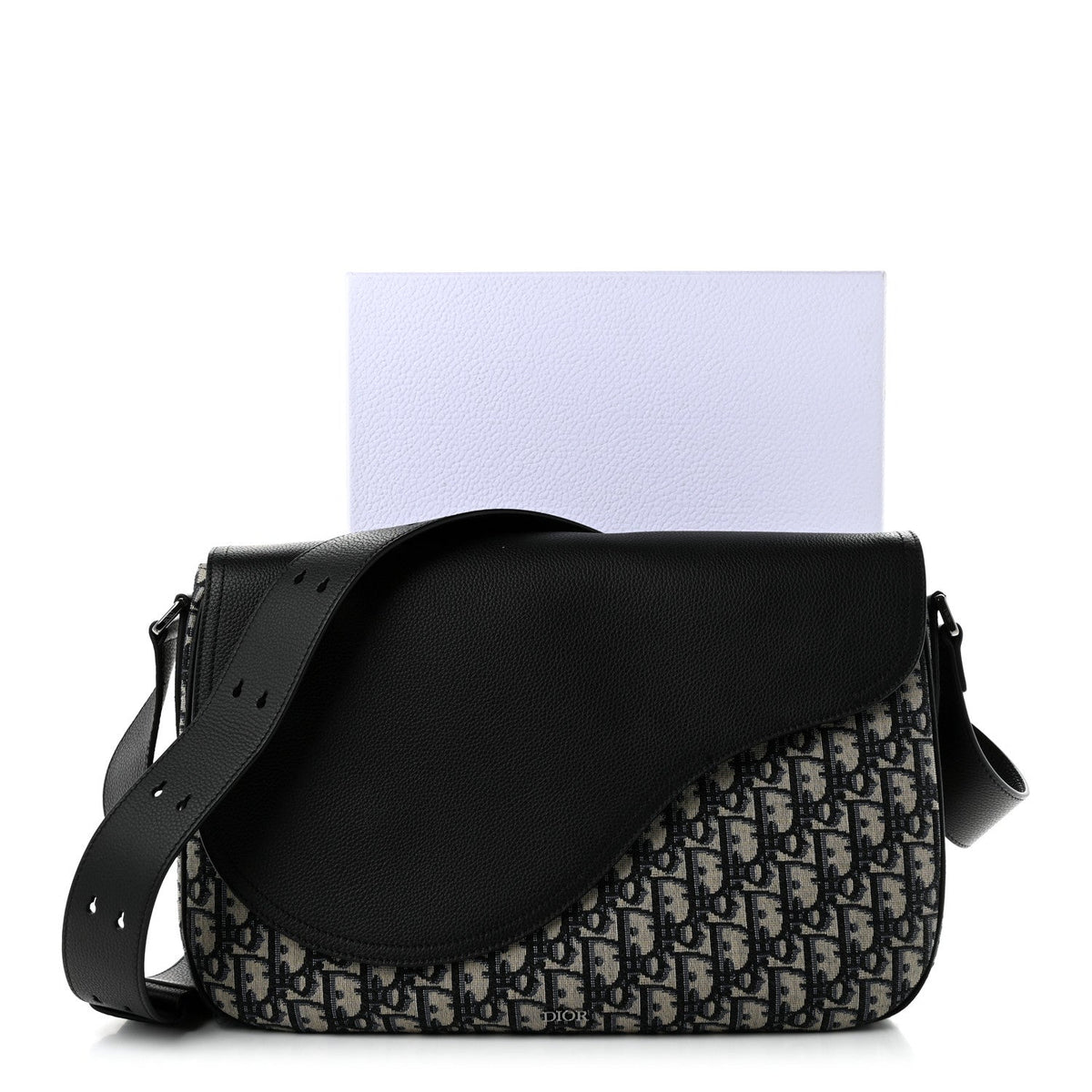 Grained Calfskin Oblique Large Saddle Messenger Black wholesalehk.shop