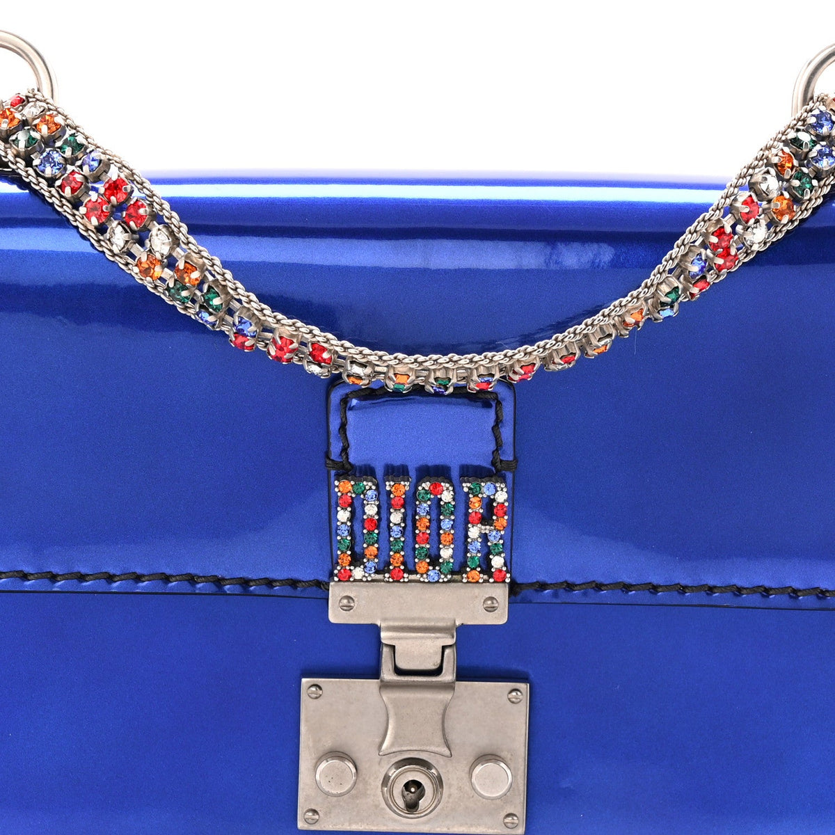 Metallic Patent Crystal Dioraddict Flap Bag Blue wholesalehk.shop