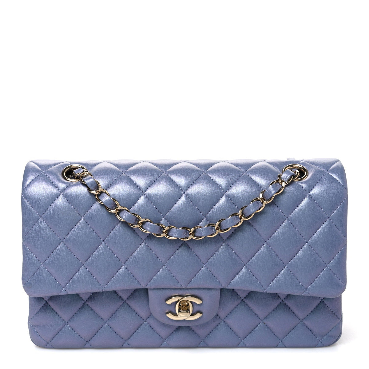 Iridescent Lambskin Quilted Medium Double Flap Light Purple wholesalehk.shop