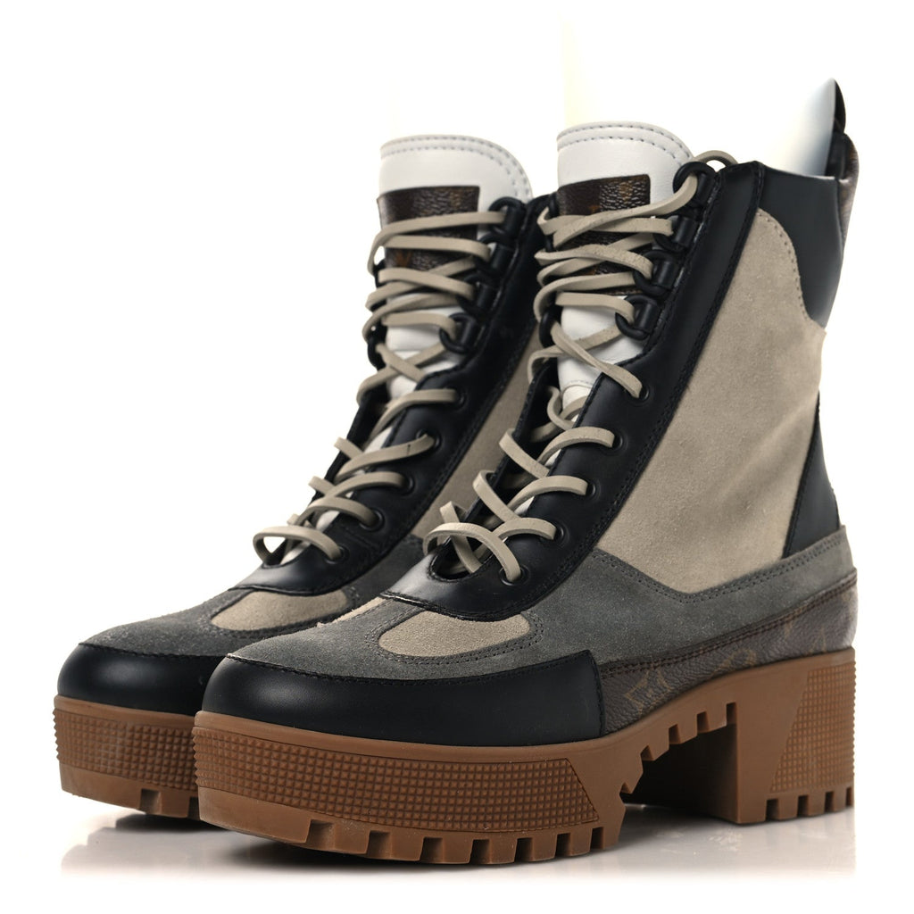 Suede Calfskin Monogram Laureate Platform Desert Boots 37 Grey £¨ Direct shipment via from wholesalehk.shop