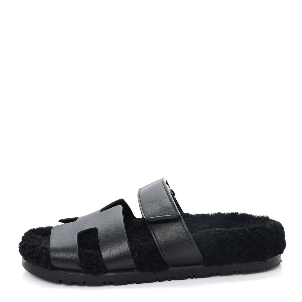 Calfskin Woolskin Womens Chypre Sandals 38 Black wholesalehk.shop