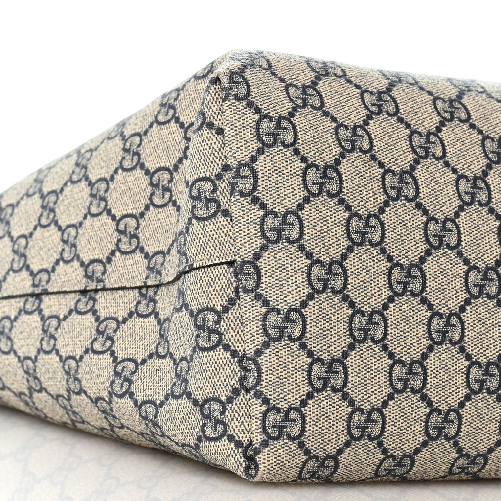GG Supreme Monogram Textured Calfskin Web Medium Ophidia Shopping Tote Beige Blue wholesalehk.shop
