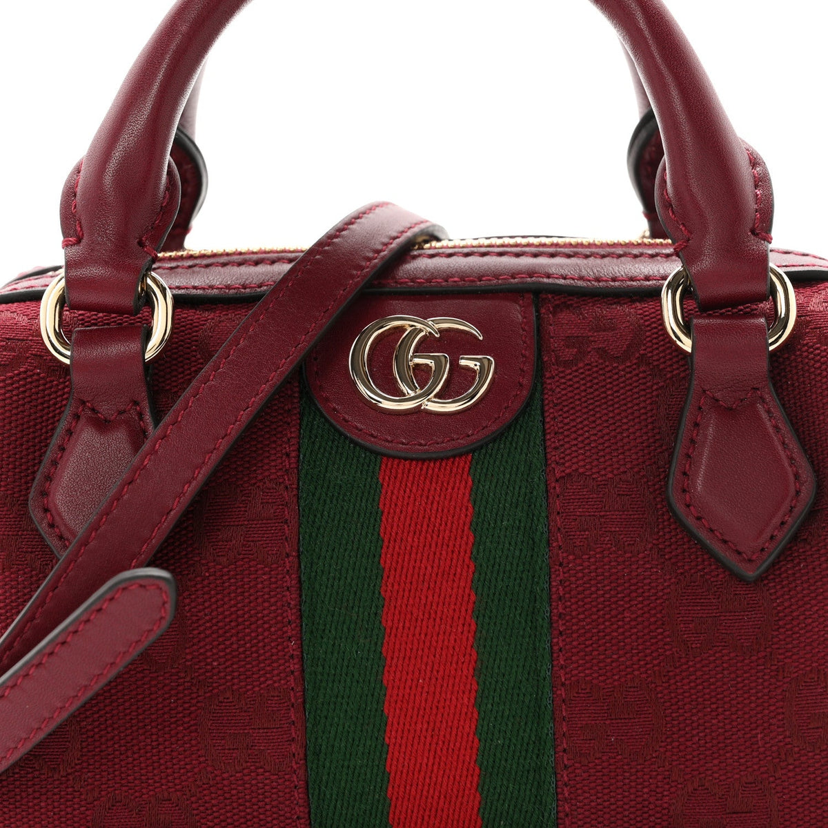 GG Supreme Monogram Textured Dollar Calfskin Web Super Mini Ophidia Top Handle Bowler Bag Rosso Ancora wholesalehk.shop