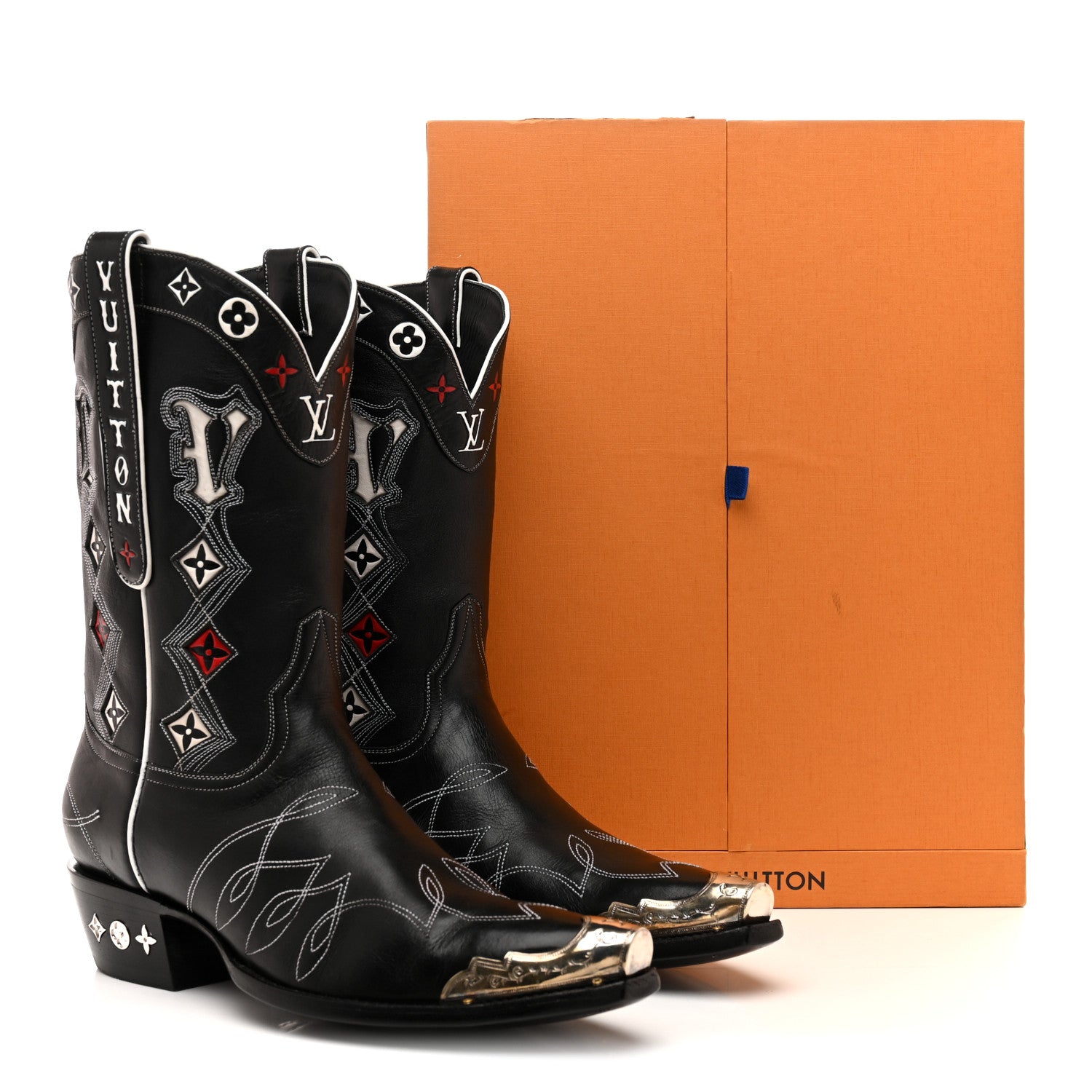 Calfskin LV Texan Mens Rider Boots 10.5 Black Silver £¨ Direct shipment via from wholesalehk.shop