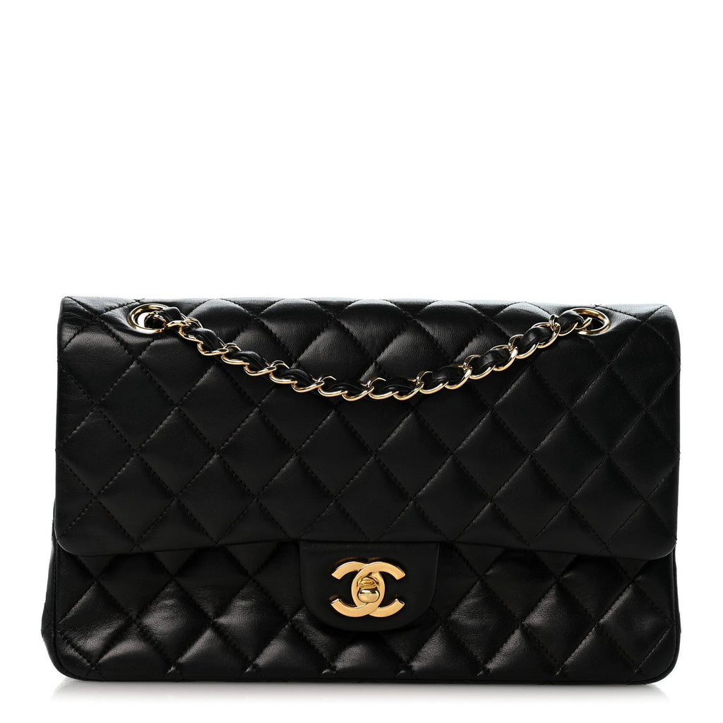 Lambskin Quilted Medium Double Flap Black wholesalehk.shop