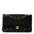 Lambskin Quilted Medium Double Flap Black wholesalehk.shop